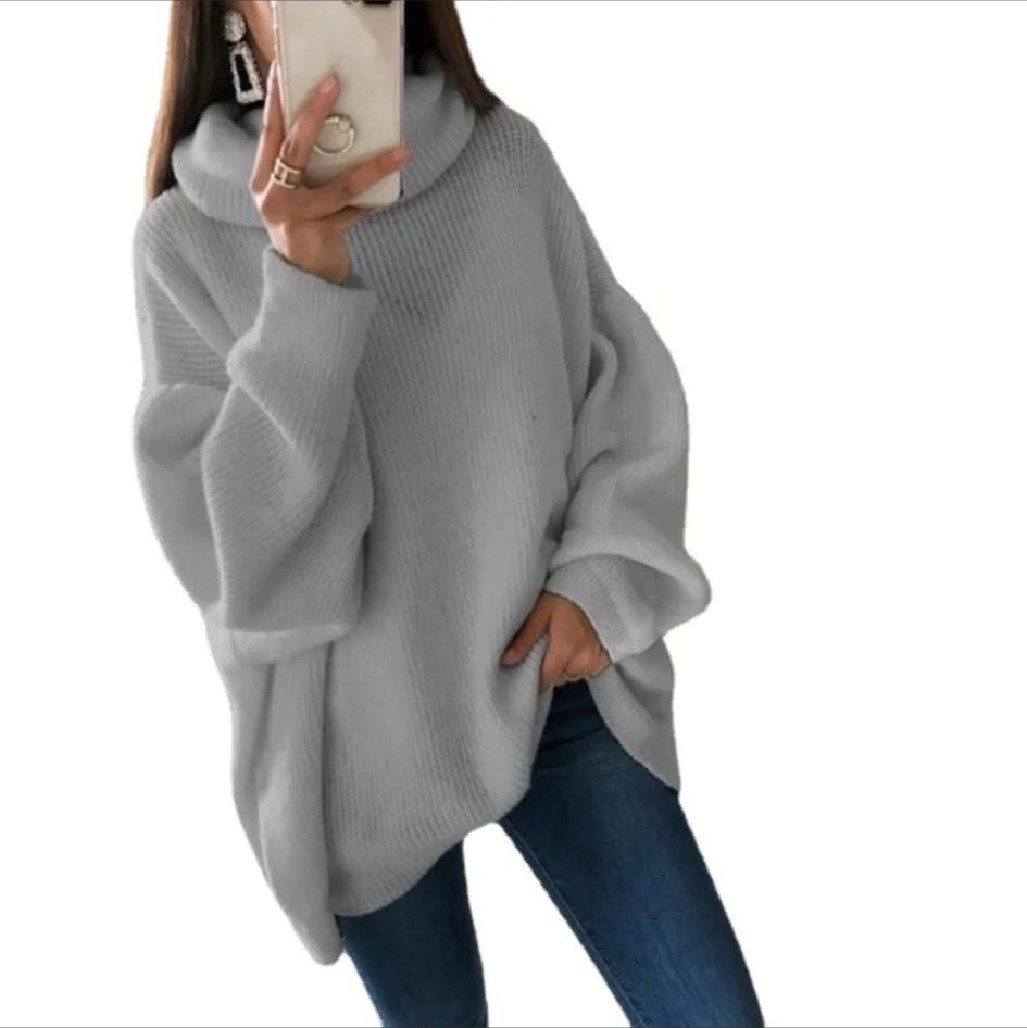 Suéter Oversize Cuello Alto Gris