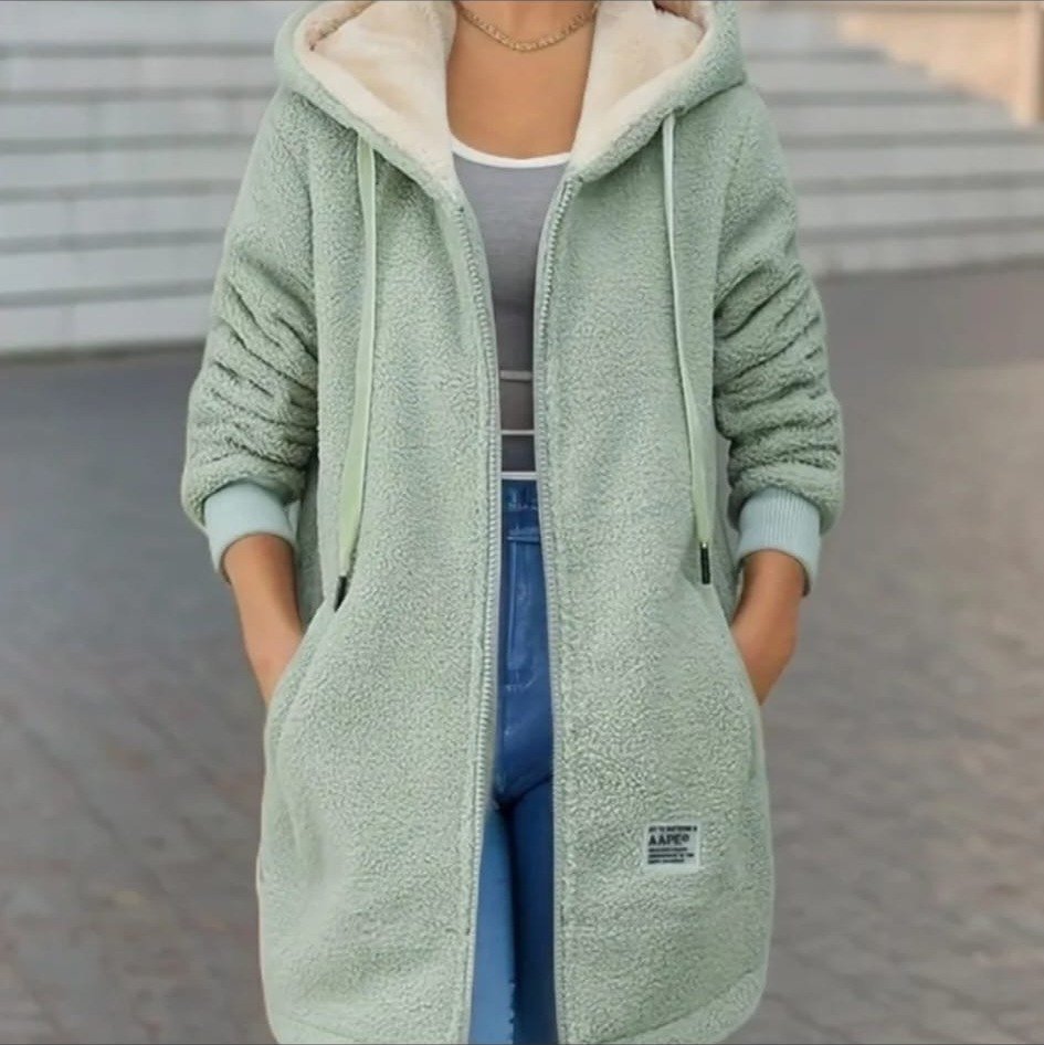 Chaqueta Sherpa Verde Salvia con Capucha