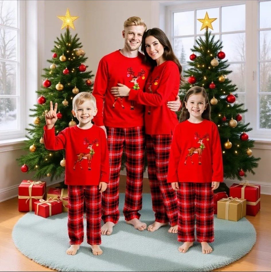 Pijama Familiar Navideña Roja a Cuadros