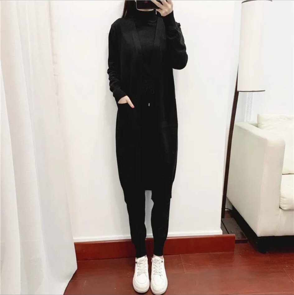 Vestido Hoodie Largo Tejido