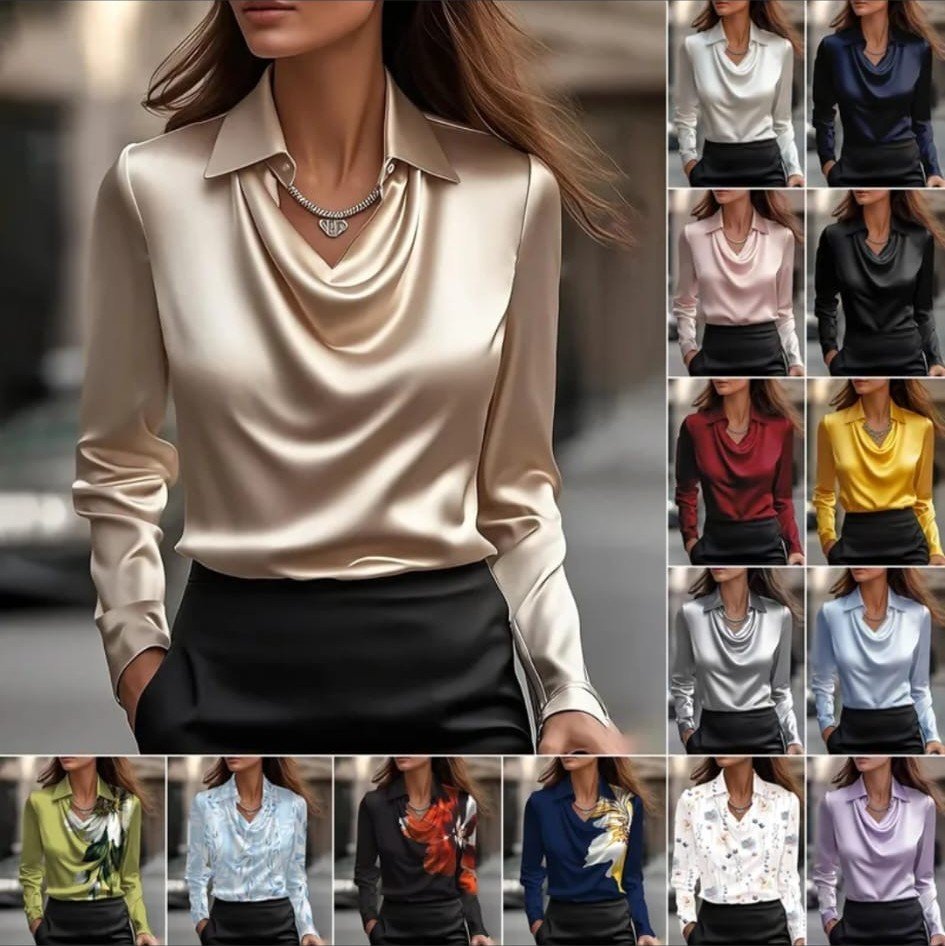 Blusa de Satín Cuello Caído
