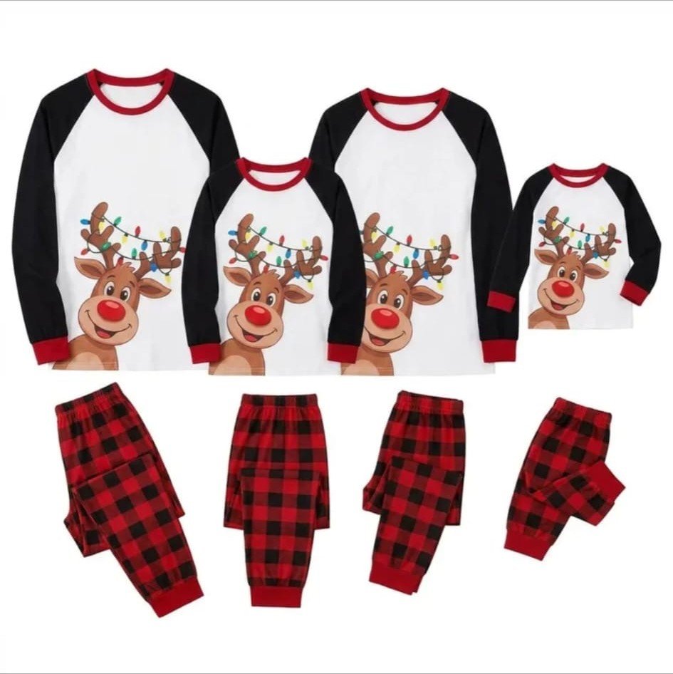 Pijama Familiar Reno con Cuadros Rojos