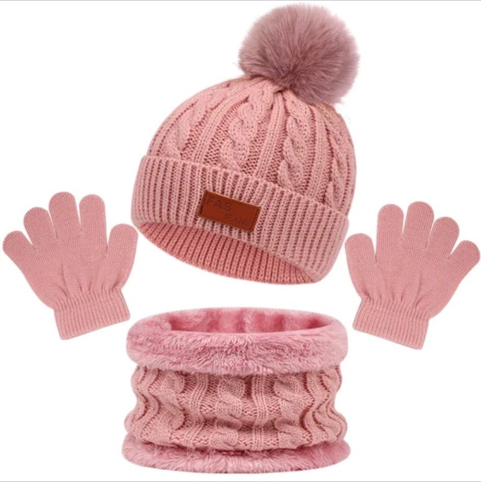 Set Infantil de Gorro, Cuello y Guantes con Pompón