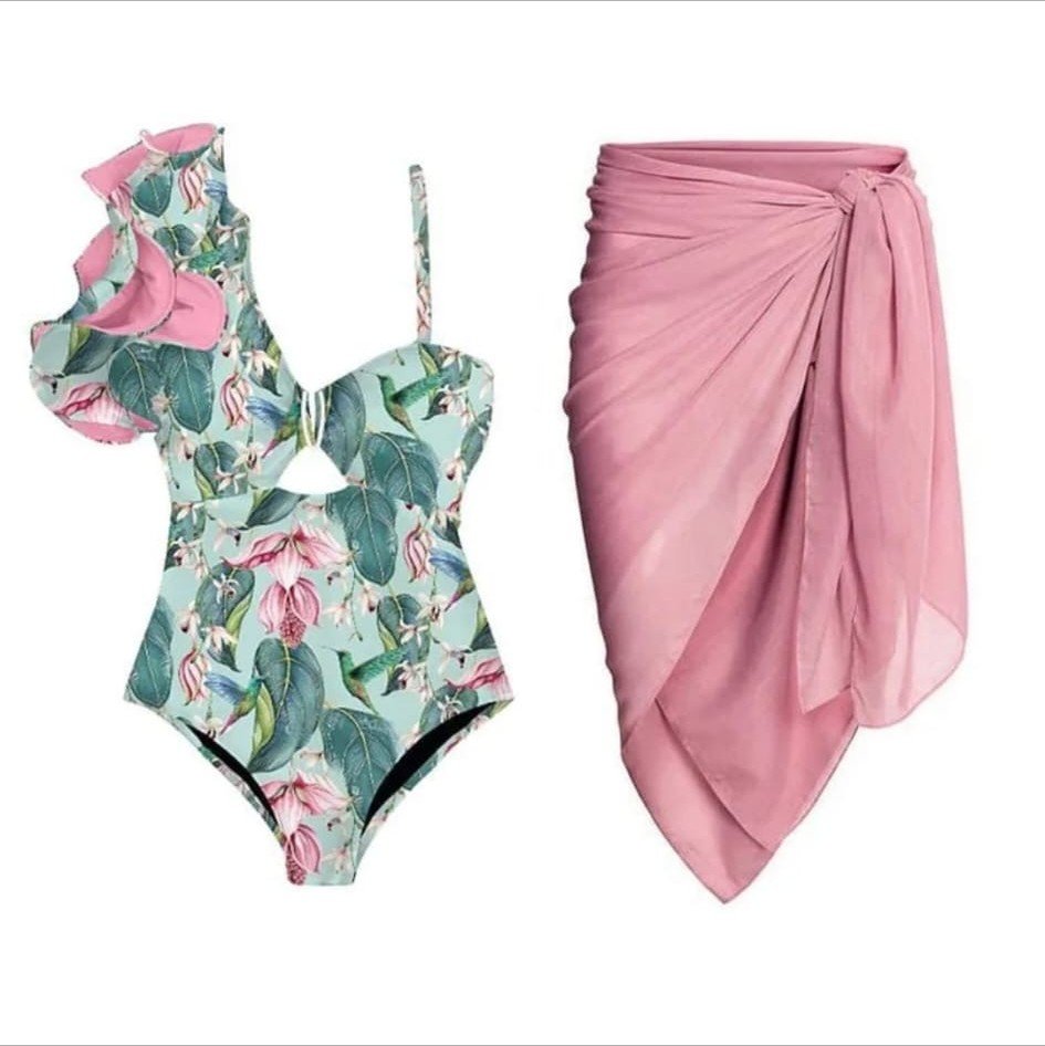 Traje de Baño Floral con Pareo