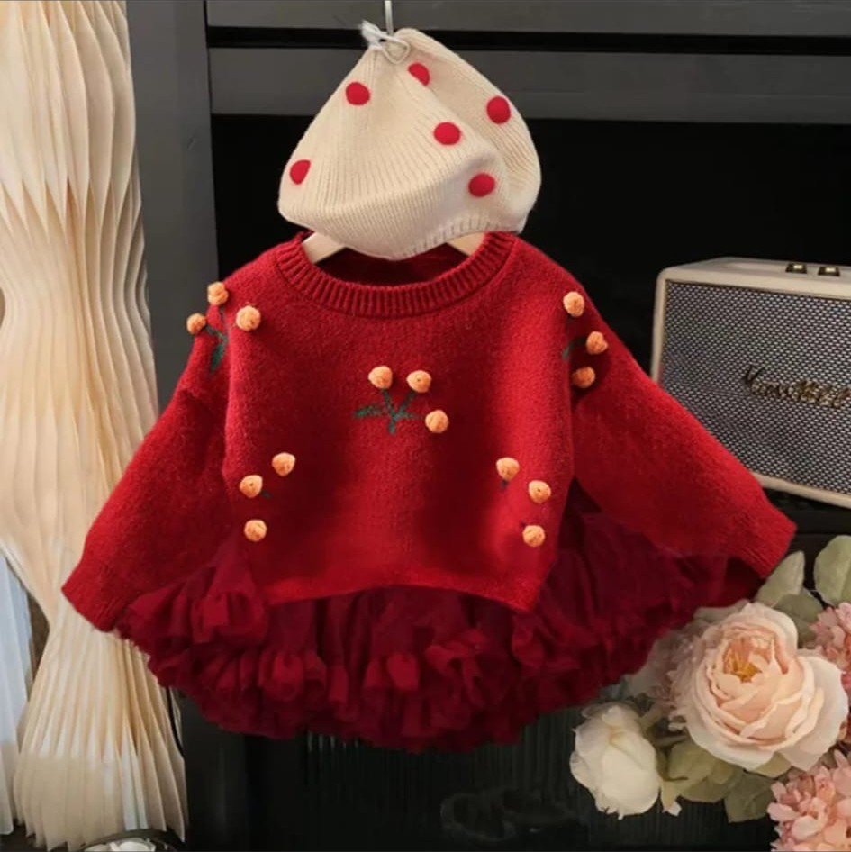 Suéter de Pompones con Boina para Niña