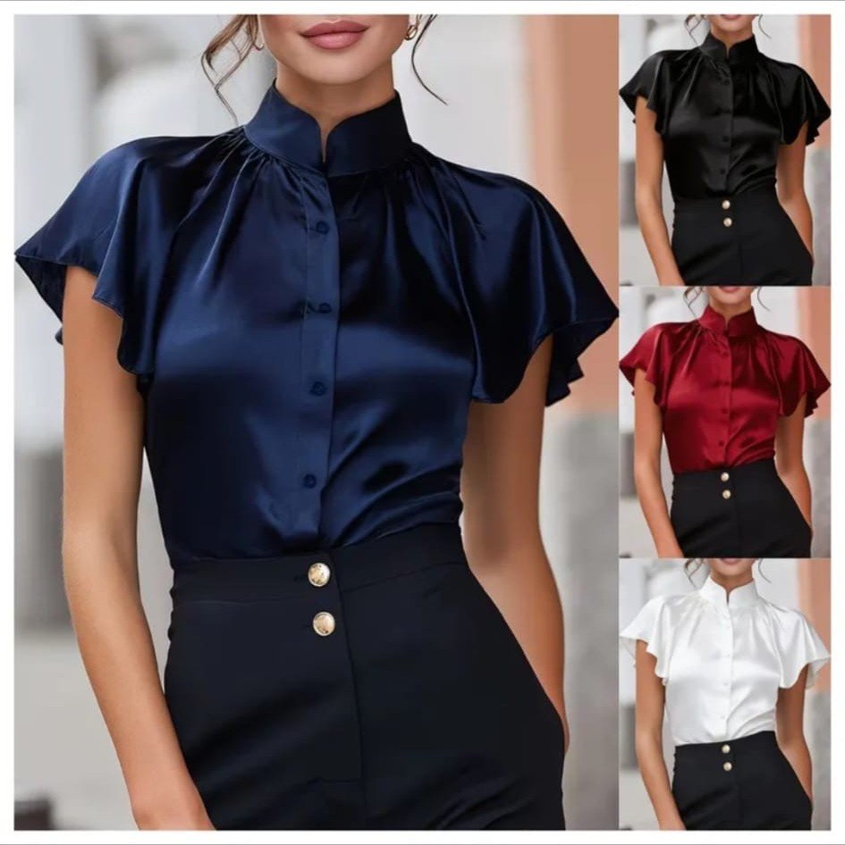 Blusa de Satín Manga Volante